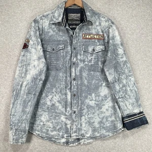 Affliction Denim Shirt M Blue Biker Motorcycle Black Label Long Sleeve Button Up - Picture 1 of 11
