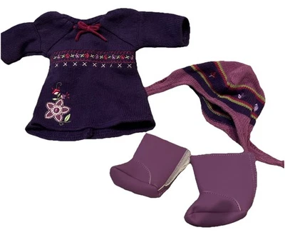 Lindo conjunto de ramo de otoño American Girl Bitty Baby 2010 botas de vestir sombrero púrpura Foto 1 de 4