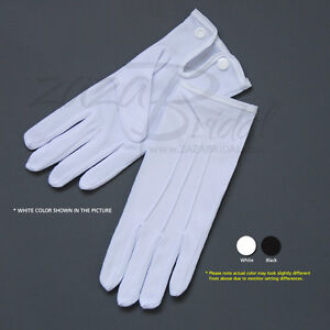 White & Black Nylon Formal Men's Gloves with Snap Closure - Various Sizes
