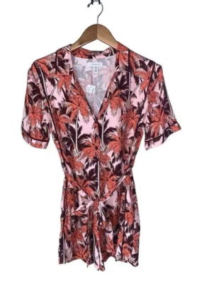 Mameluco de boliche tropical rosa Topshop para mujer manga corta cuello en V corbata talla 8 $69 Foto 1 de 4