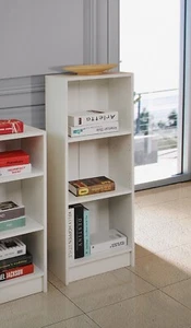 3 Tier Low Narrow Bookcase Storage Display Shelving Unit Bookshelf Stand White - Picture 1 of 6