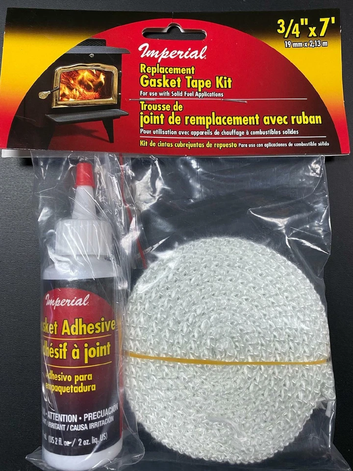 IMPERIAL 3/4" X 7' WOOD STOVE DOOR HEATER FLAT GASKET TAPE KIT W/ CEMENT 7993439