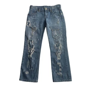 BCBGMAXAZRIA Distressed Boyfriend Jeans Gina Cyan Blue Size 25 oversized 30W - Picture 1 of 8