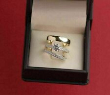 14K Yellow Gold Plated 2Ct Simulated Diamond His/ Her Trio Set Ring Wedding Band