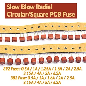Fusible de PCB circular/cuadrado radial de soplo lento 392 fusible/382 - 500 mA a 6,3A - Imagen 1 de 9