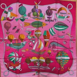 RARE VINTAGE HERMES Silk Scarf Les Folies du Ciel Carre90 pink by Loic Dubigeon - Picture 1 of 9