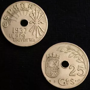 *GUTSE* FRANCO-1701, 25 CÉNTIMOS 1937, BRILLO ORIGINAL, EBC+ - Picture 1 of 1