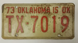 1973 OKLAHOMA is OK Texas County License Plate TX-7019 - Foto 1 di 1