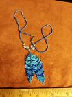Native American Beaded Feather Necklace Blue