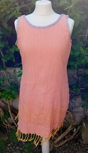VINTAGE 1990s PEACH ORANGE FRINGED SUN BEACH DRESS TUNIC TOP BOHO HIPPY FESTIVAL - Picture 1 of 10
