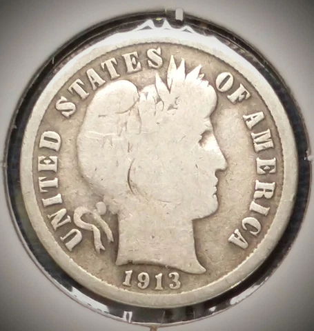 1913-S BARBER DIME -- Good (G) -- Scratch at ear -- CS23118 Cover