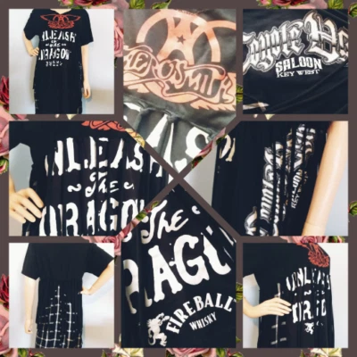 Vestido de franja camiseta AEROSMITH Fireball Whiskey vintage retrabalhado feito à mão médio - Imagem 1 de 4