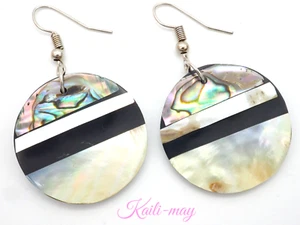 Abalone and Mother of pearl Shells Earrings crafts in a round shape - Picture 1 of 5