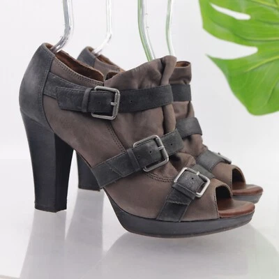 Naya Women's Kindred Pump Size 8.5 Bootie Block Heel Open Toe Moto Brown Black - Image 1 of 4