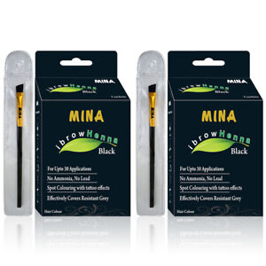 Mina ibrow Henna Black Regular Pack set of 2 with 2 brush combo pack