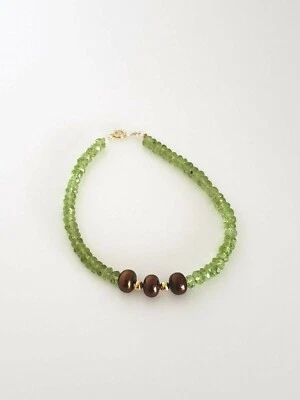 Peridot and Pearl Beaded Bracelet 14k Yellow Gold, Rose Gold Filled or Sterling - Image 1 of 3