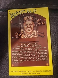 Juan Marichal Signed Gold HOF Plaque Postcard Yellow SF Giants Autograph - Picture 1 of 3
