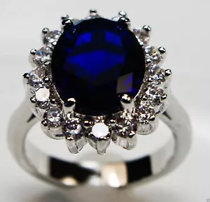 Blue Sapphire simulated 13.78 carat Princess style 18k white gold overlay size 9 - Picture 1 of 5