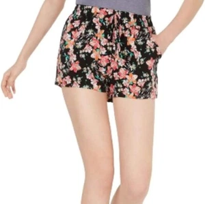 BeBop Juniors Womens S Black Pink Floral Printed Drawstring Shorts NWT CI49 - Picture 1 of 5