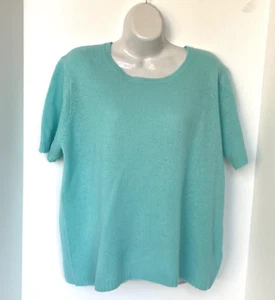 Wolle Kaschmir leichter luxuriöser Pullover Damen XL blau kurzarm Simons - Bild 1 von 6