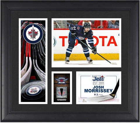 Josh Morrissey Winnipeg Jets Framed 15x17 Collage w/a Piece of GU Puck Cover