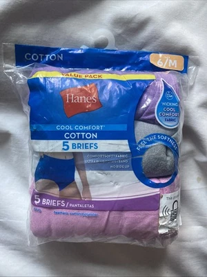 Hanes 5-Pack High Rise Cool Comfort Cotton Brief Panties - Size 6, Medium - Image 1 of 2