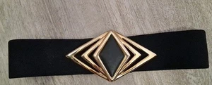 Cinturón elástico vintage años 80 Nan Lewis llamativo tono negro y dorado - Imagen 1 de 3