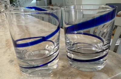 2 Double Old Fashioned Swirline Cobalt by Pier 1 - 4 1/4" Blue Swirl Line - Image 1 of 4