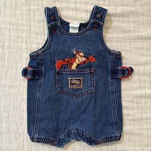 90’s Tigger Disney Baby Denim Jean Shortalls Overalls Vintage Size 0-3months - Picture 1 of 7