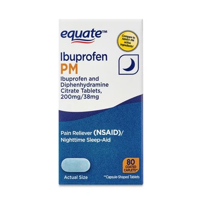 Comprimidos para aliviar el dolor y soporte para dormir Equate Ibuprofen PM, 80 unidades Foto 1 de 4