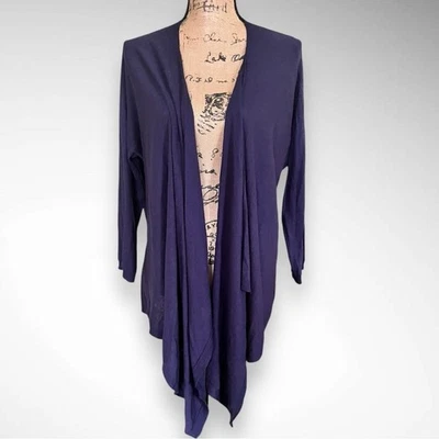 Cárdigan suéter DKNY para mujer azul marino seda y cachemir frente abierto M/L | Usado en excelente estado Foto 1 de 4