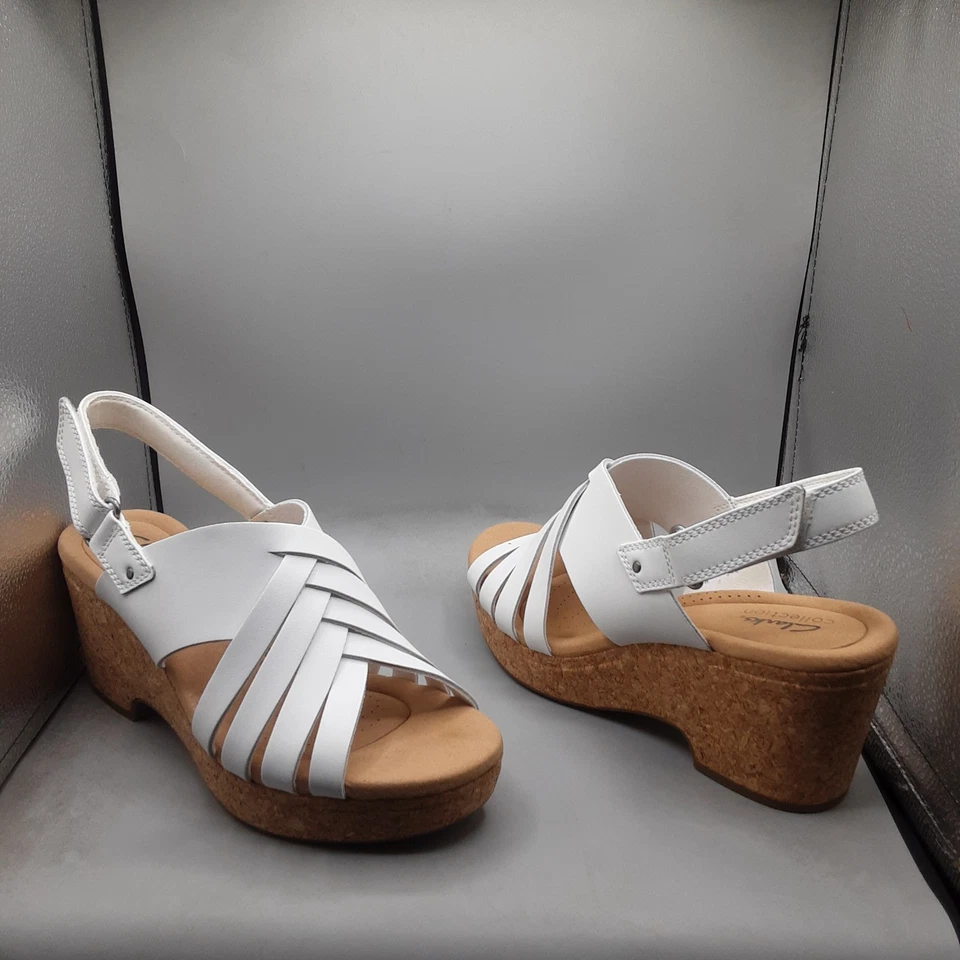 Sandalias Clarks Giselle Glow para mujer 9,5 W cuero blanco con correa A174 Foto 1 de 4