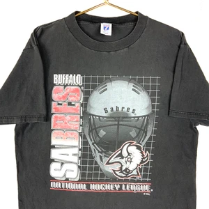 Vintage Buffalo Sabres Logo 7 T-shirt Large Black Nhl Hockey 90s - Picture 1 of 5