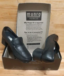  Munro American Viva Damenschuhe 7 schwarze Leder-Absatz Slipper Loafer Pumps NEU! - Bild 1 von 4