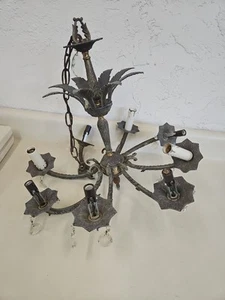 Large Vintage 8 Light Black & Bronze Chandelier. Light Fixture. #F - Picture 1 of 21