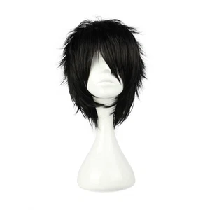 Peluca Cosplaza corta negra cosplay puntiaguda esponjosa resistente al calor cabello sintético emo - Imagen 1 de 12