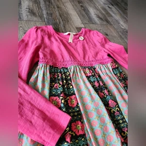 Matilda Jane Girls Size 6 Pink Boho Dress | Handkerchief Hem Floral Long Sleeve - Picture 1 of 6