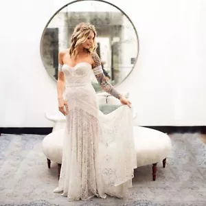IS-neu mit Etikett Elfenbein bescheiden Herzausschnitt trägerlos Spitze Strand sexy Boho Hochzeitskleid - Bild 1 von 6