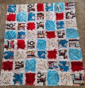 Home Sewn Rag Quilt, soft, baby, nursery bedding, flannel, minky, cop, ambulance - Picture 1 of 3