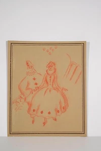 Dessin Original XX° Sanguine Couple  Bal Masqué Pierrot et Colombine Fête - Picture 1 of 2
