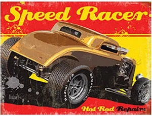 Letrero de acero grande Speed Racer Hot Rod 400 mm x 300 mm - Imagen 1 de 1