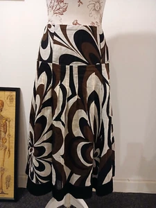 Monsoon Linen/Silk blend Skirt Cream/Black/Brown Abstract Floral UK14 Lined VGC - Picture 1 of 12