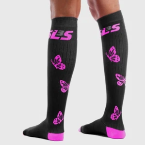SLS3 FCX Compression Socks M/L Black Purple 20-30 mmHg Knee High 2 Pairs New - Picture 1 of 8