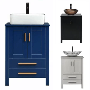 ELECWISH 24'' Bathroom Vanity Cabinet with Vessel Sink Drawer Basin Faucet Drain - Picture 1 of 84