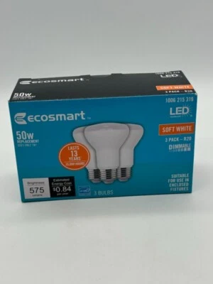 New EcoSmart LED 50w Replacement 7w Dimmable Soft White R20 Light Bulbs 3 Pack - Image 1 of 4