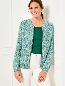 Bomber-Cardigan mit Strukturstich - meliert bei Talbots, neu mit Etikett $ 129, Heritage grün/blau - Bild 1 von 1