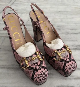 NWT GUCCI Horsebit Platform Python Print Leather High Heel Pumps Gucci 40 US 10 - Picture 1 of 9