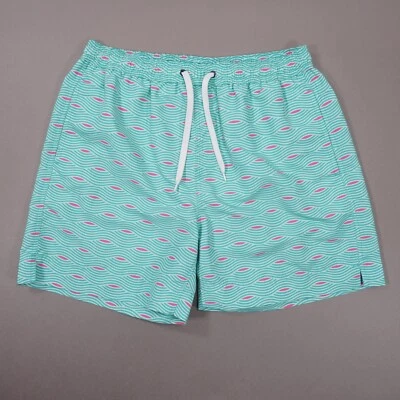 Southern Proper 5.5" Swim Trunk Shorts Art Deco Men Medium Pink Green Mesh Lined - Image 1 of 4