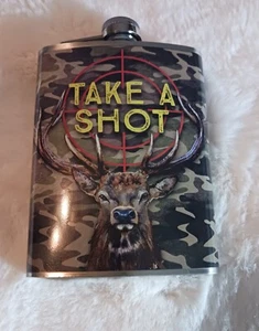 Stainless Steel Flask "Take A Shot" 8 Oz Liquor Flask - Picture 1 of 2