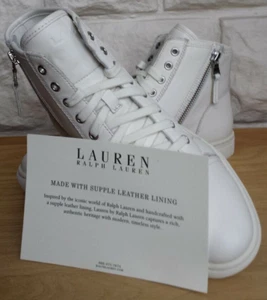 BNIB, RALPH LAUREN 'WINNEFRED' HIGH TOP LEATHER SNEAKERS - U.K. SIZE 5 - Picture 1 of 8
